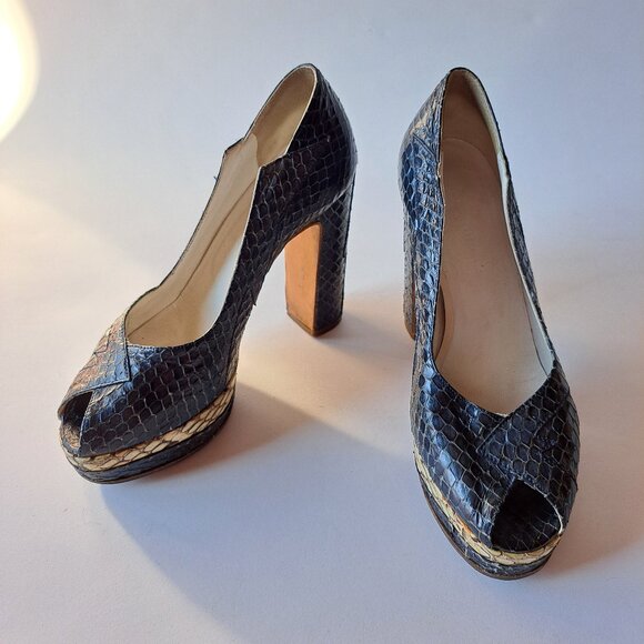 Miu Miu Runway Python Dark Blue Platform Heels Shoes Size 36 / US 6 - Picture 2 of 16